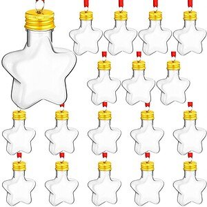 Star-shaped glass bottles with gold caps, ideal for festive juice or syrup packaging.