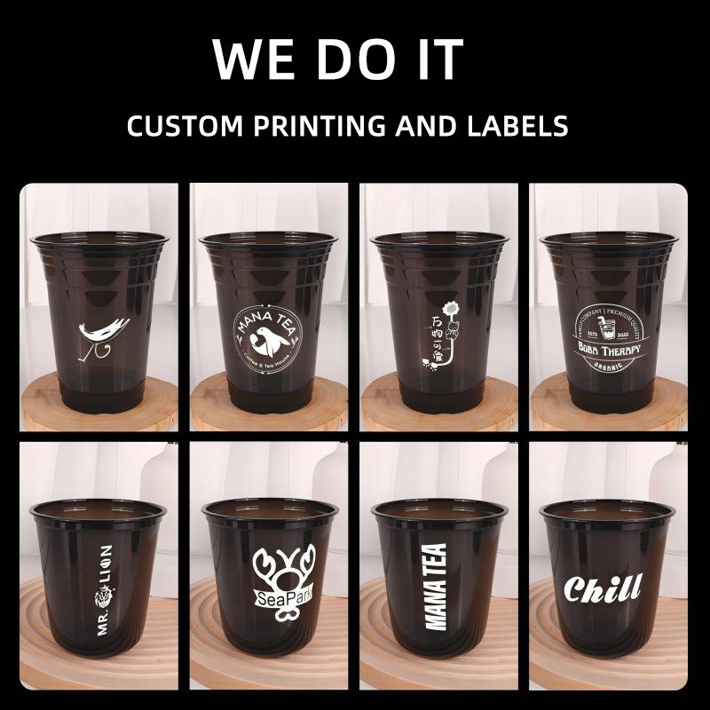 Disposable 16oz 500ml Black PET Cup with Lid | 1000/Case - Image 6