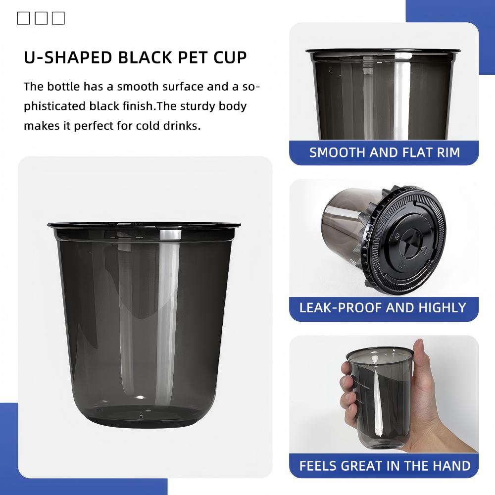 Wholesale 16oz 480ml U-shape Black PET Cup with Lid | 1000/Case - Image 3