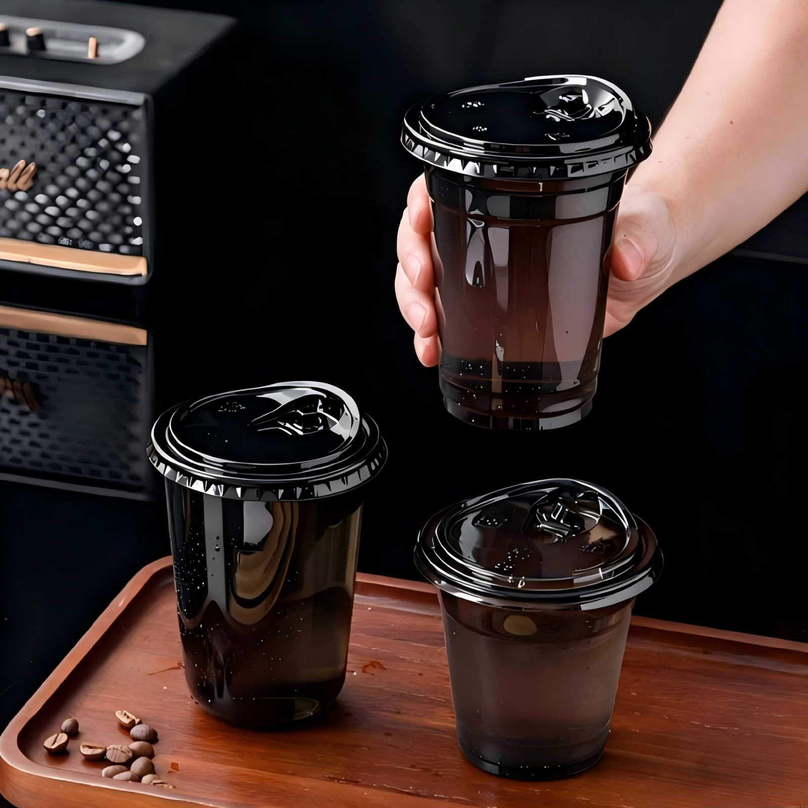 Disposable 16oz 500ml Black PET Cup with Lid | 1000/Case - Image 4