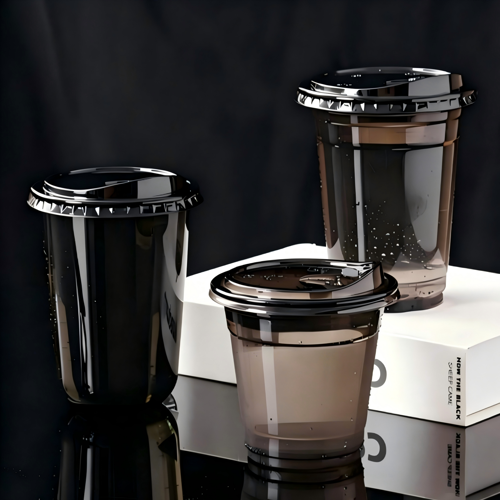 Disposable 16oz 500ml Black PET Cup with Lid | 1000/Case - Image 3