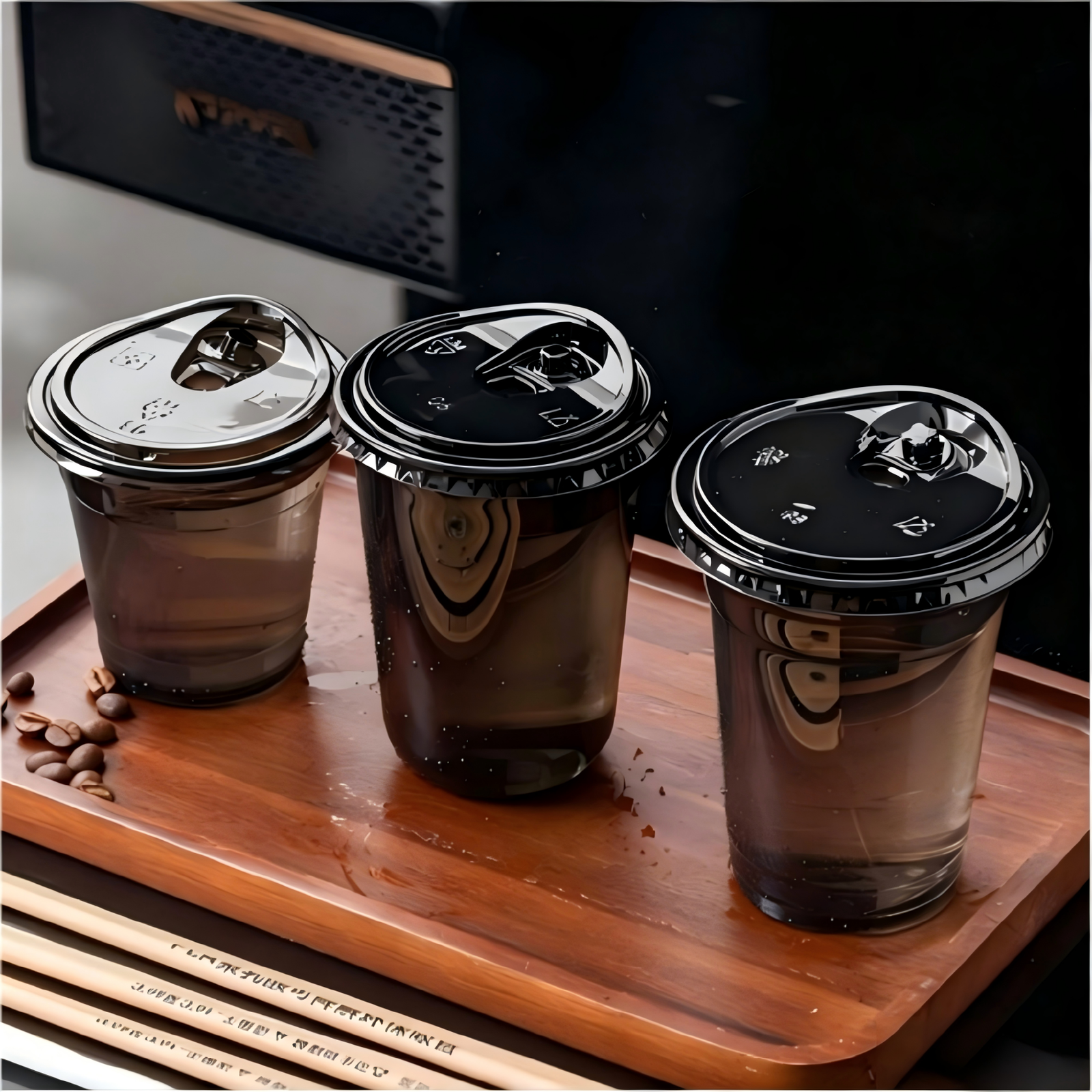Disposable 16oz 500ml Black PET Cup with Lid | 1000/Case - Image 2