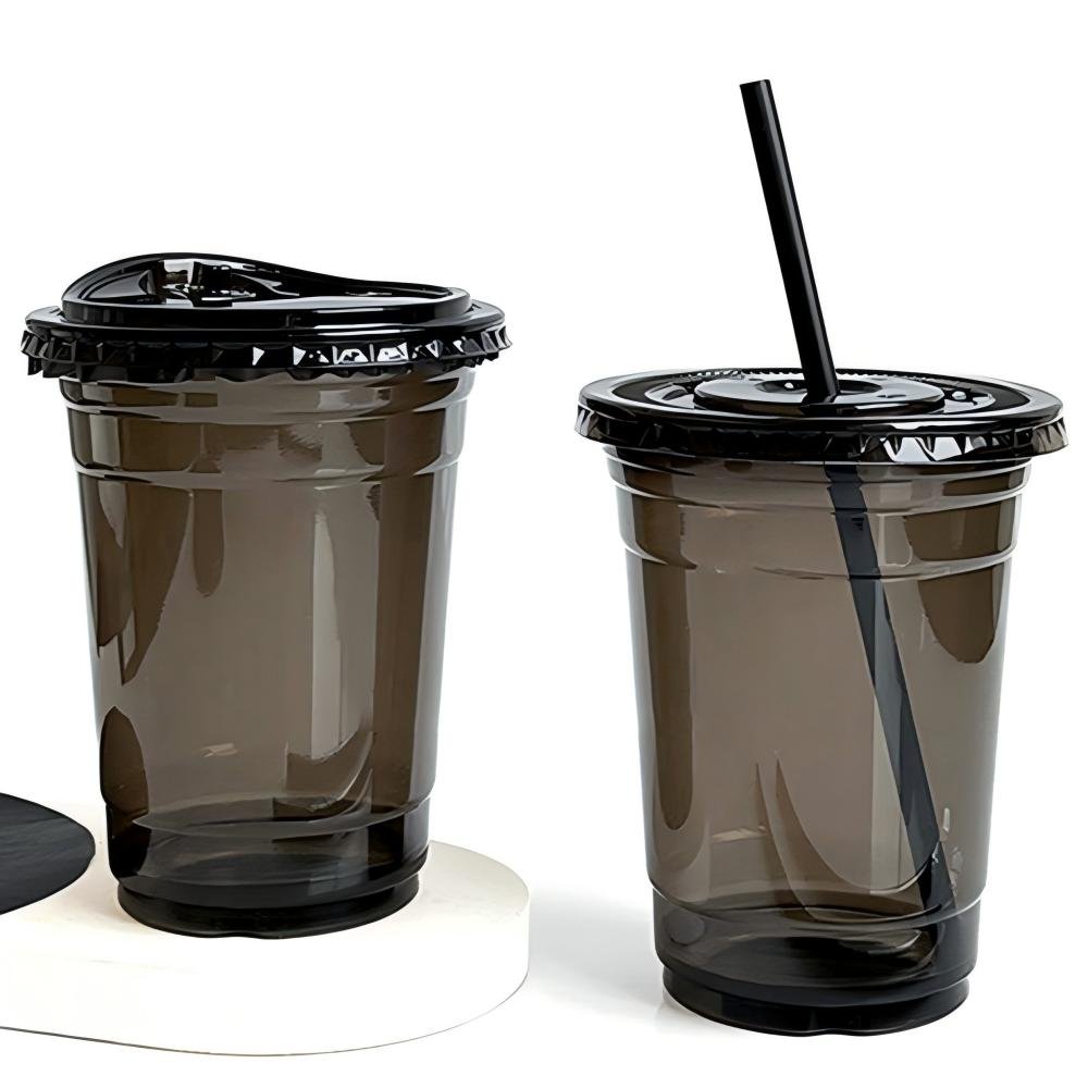 Disposable 16oz 500ml Black PET Cup with Lid | 1000/Case - Image 9